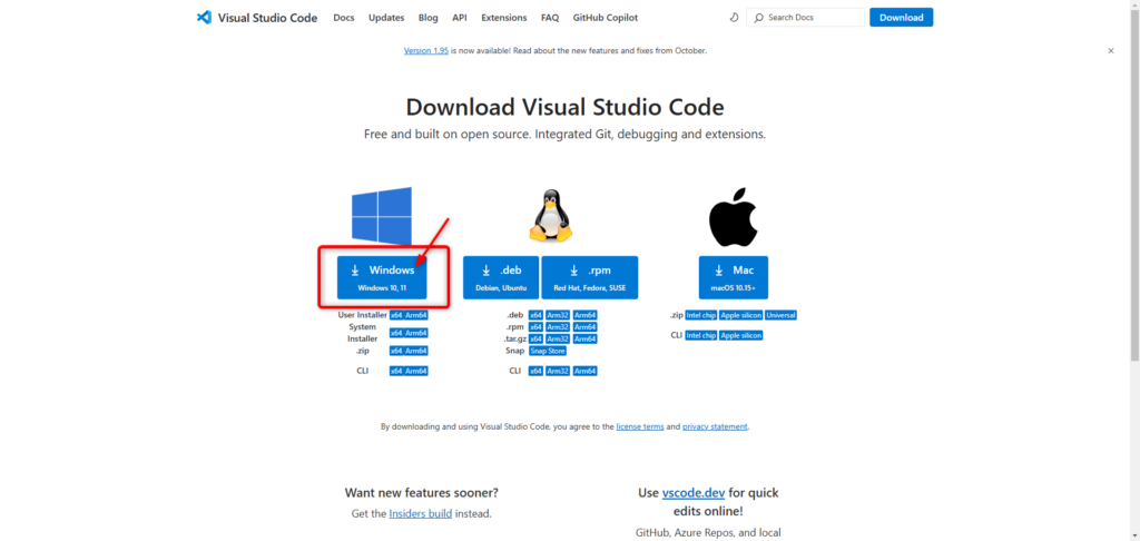 図3-1. Visual Studio Code（VSCode）公式ページ